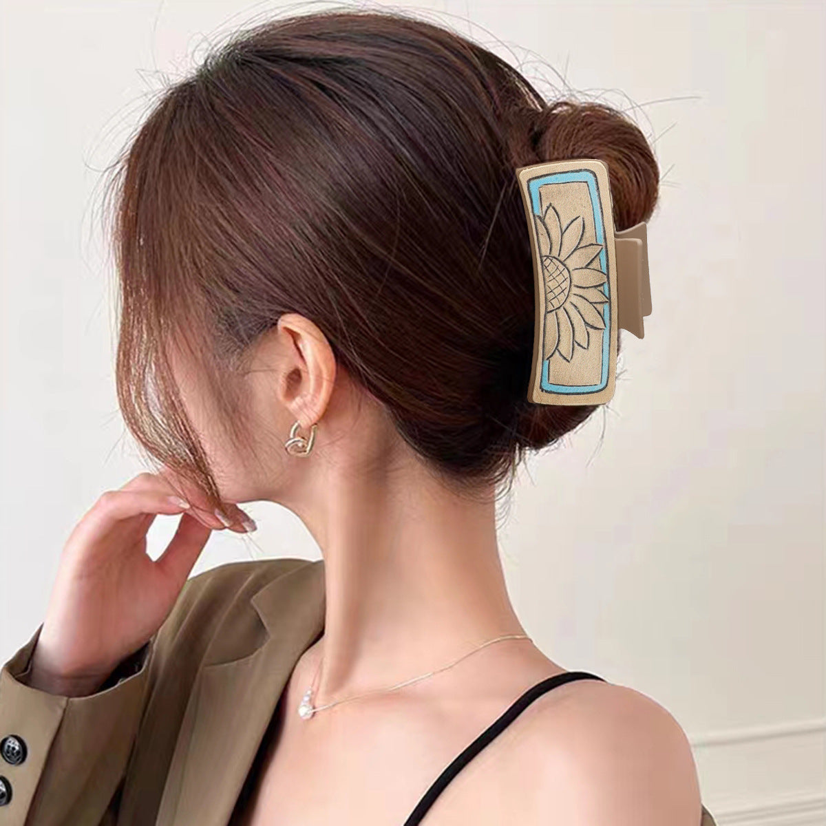 Wholesale  Western Denim Leather Hairpin Sunflower Poker Clip  Shark Clip